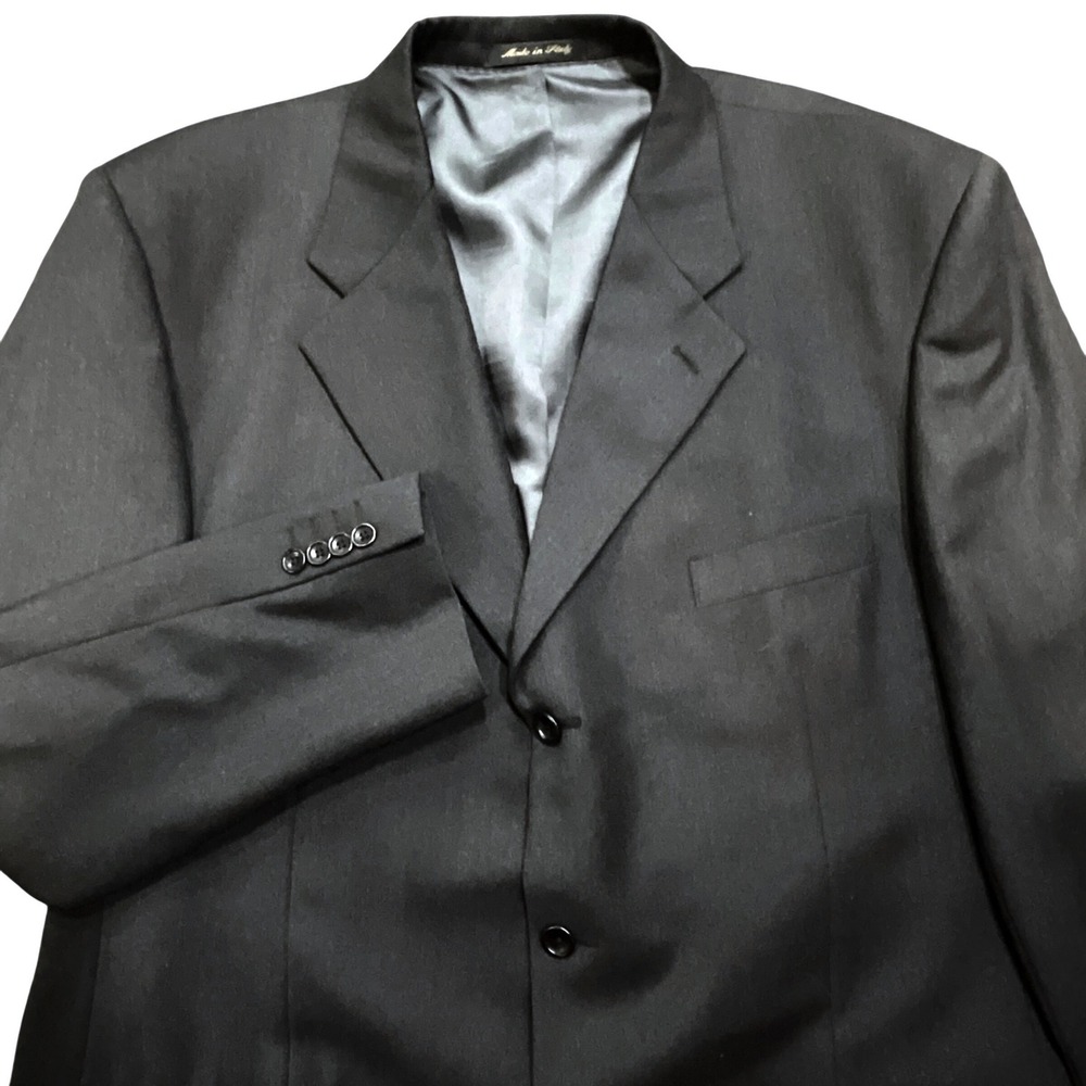 Pavone Mens 46L Soft 100% Wool Suit Jacket Blazer Made in Italy Dark Gray Luxury